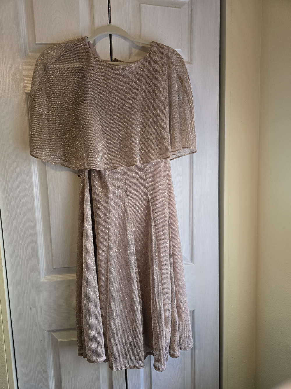 Elegant Glitter Capelet Midi Dress - Blush